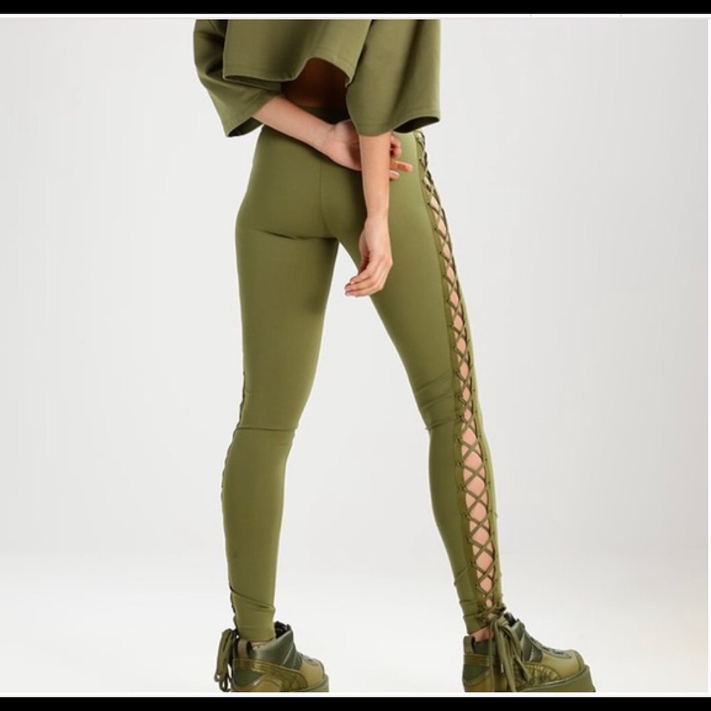 Fenty Puma by Rihanna  Green 
Lace-Up Stretch-Knit Leggings, Size M NWT